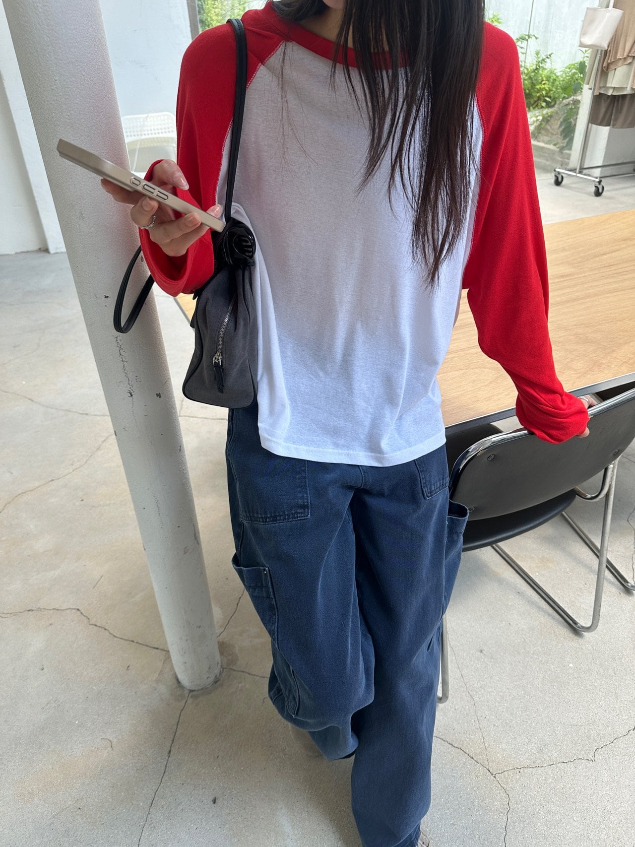 소이 배색 래글런 티셔츠