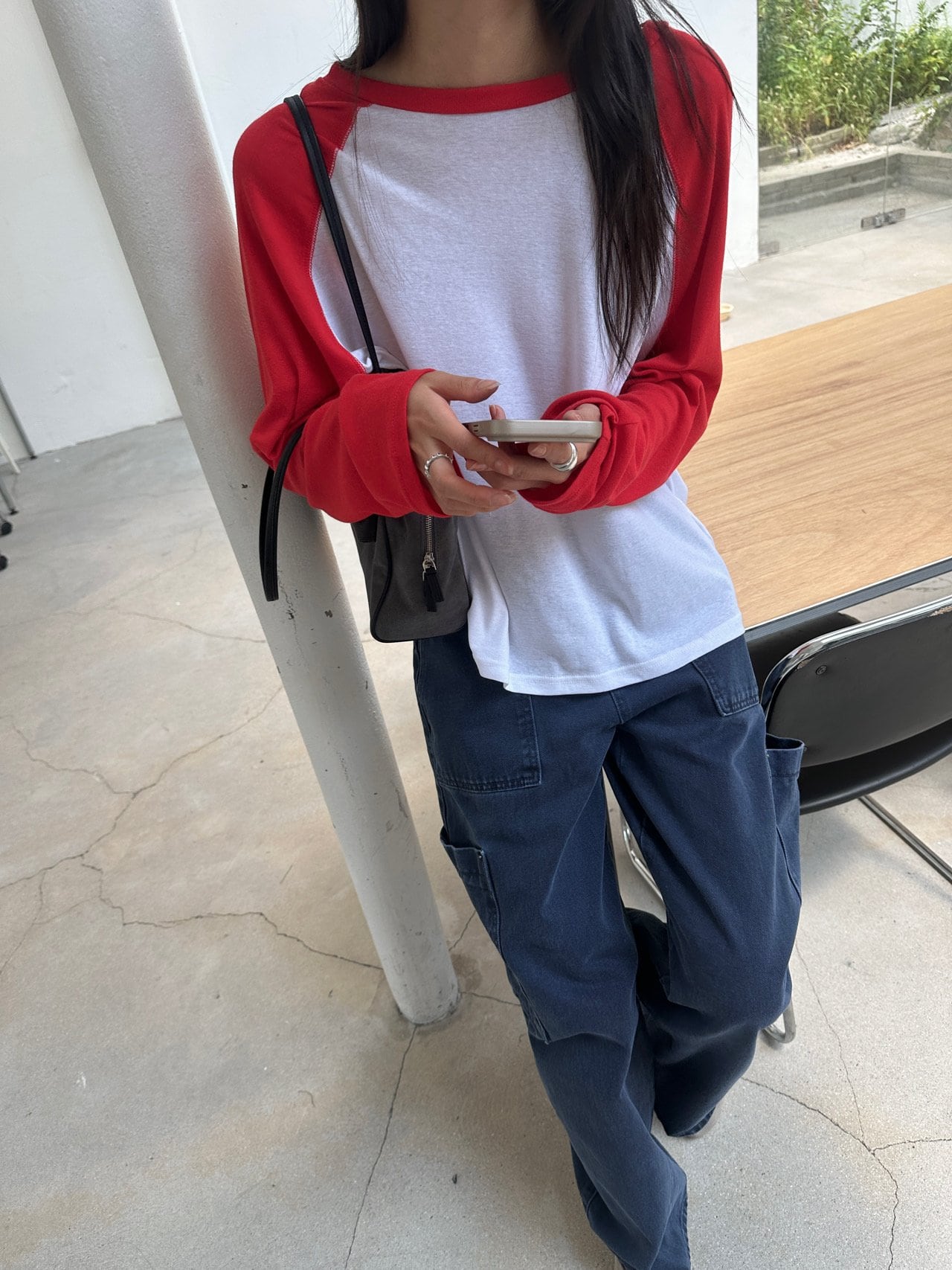 소이 배색 래글런 티셔츠
