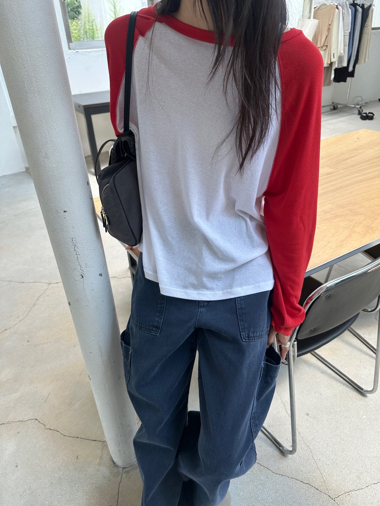 소이 배색 래글런 티셔츠