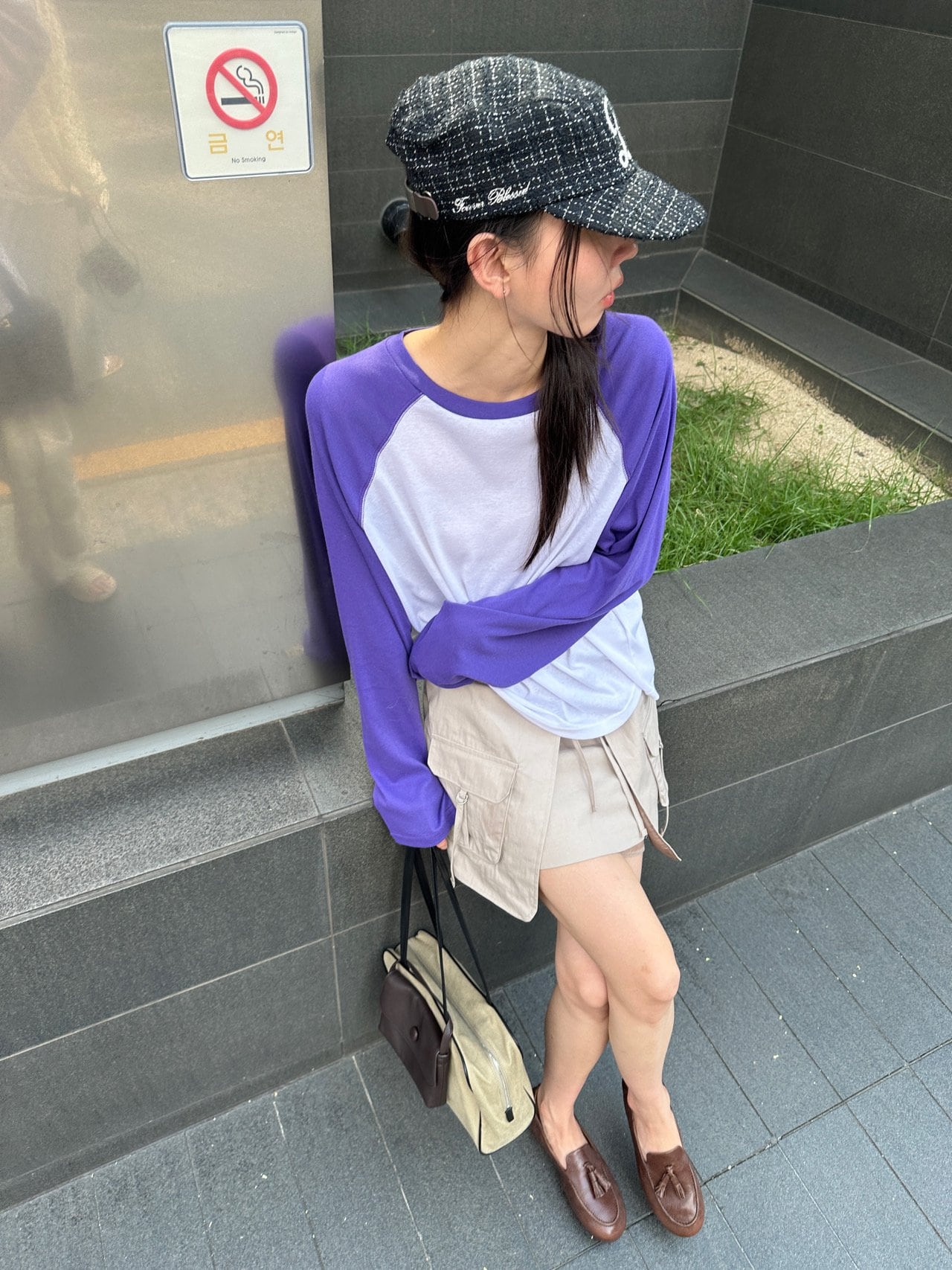 소이 배색 래글런 티셔츠