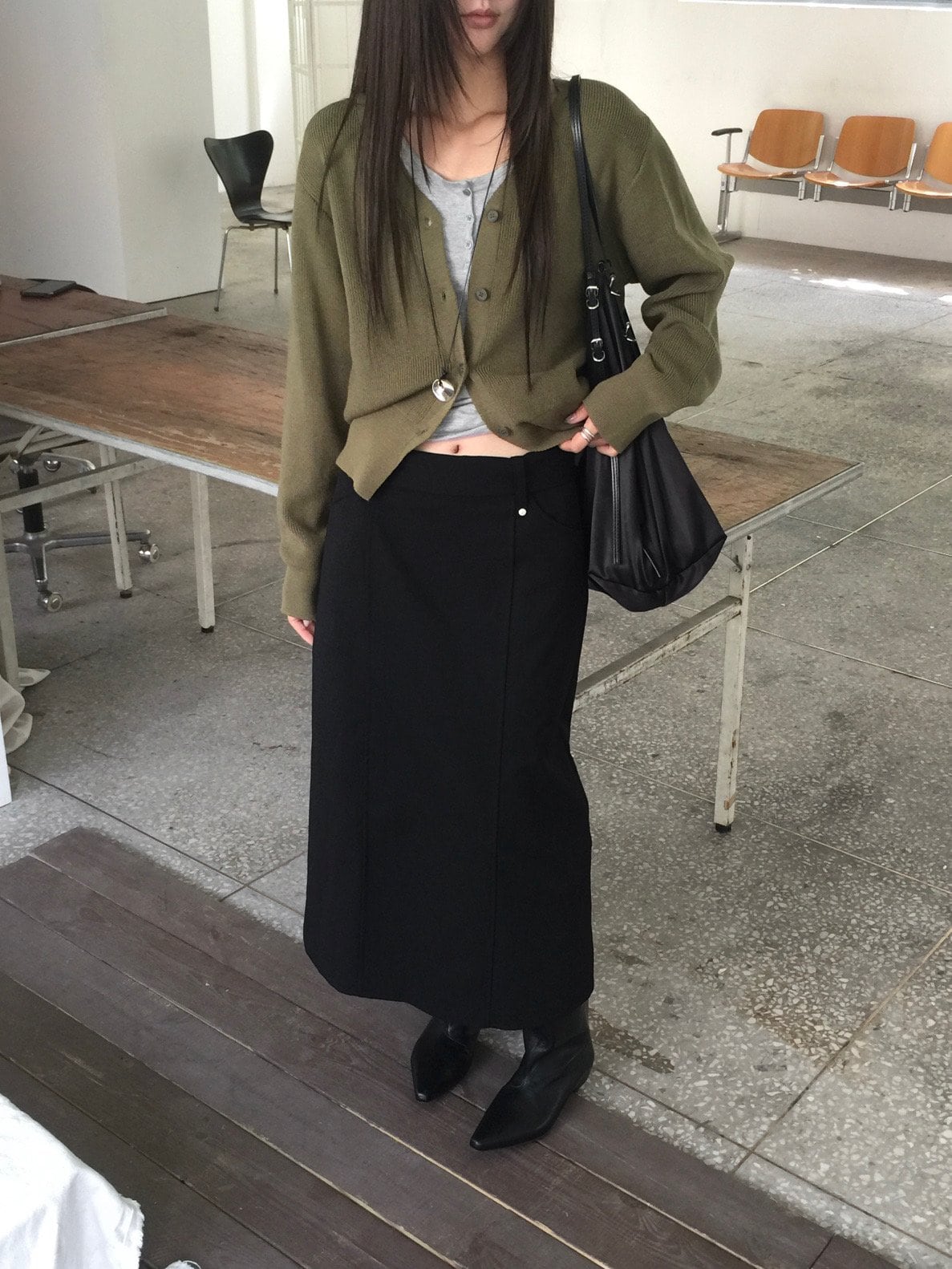 벨트루프 H라인 롱스커트