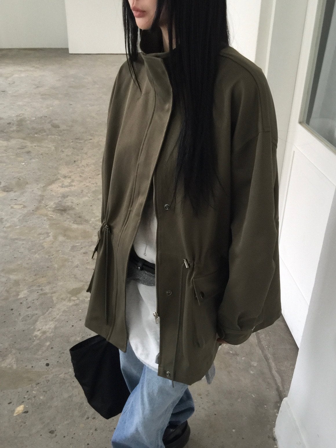 스탠드칼라 드로우코드 필드 재킷