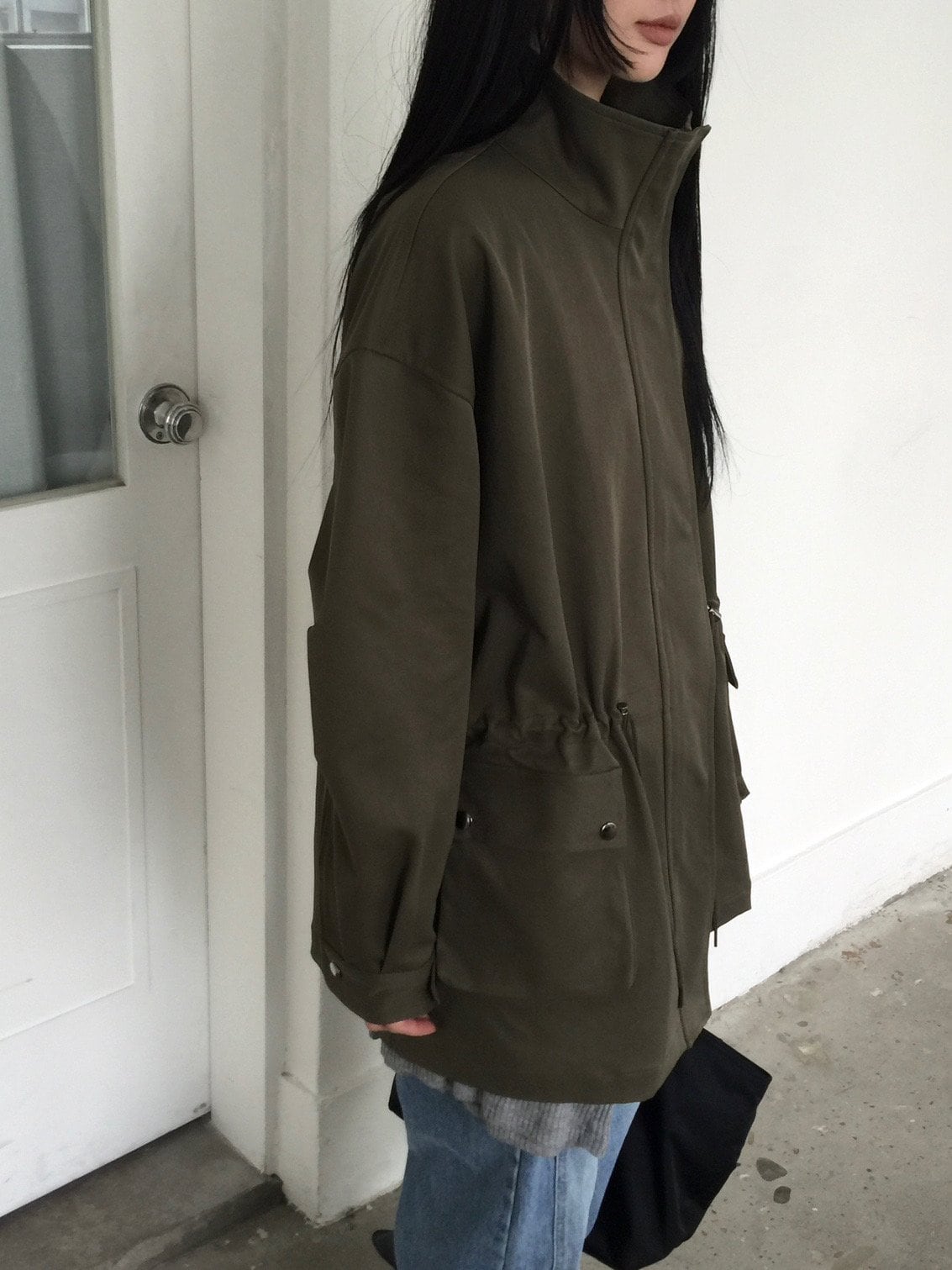 스탠드칼라 드로우코드 필드 재킷