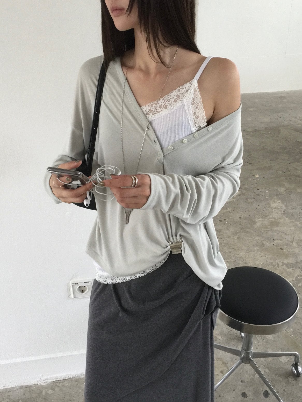 사이드 드레이프 밴딩 롱스커트