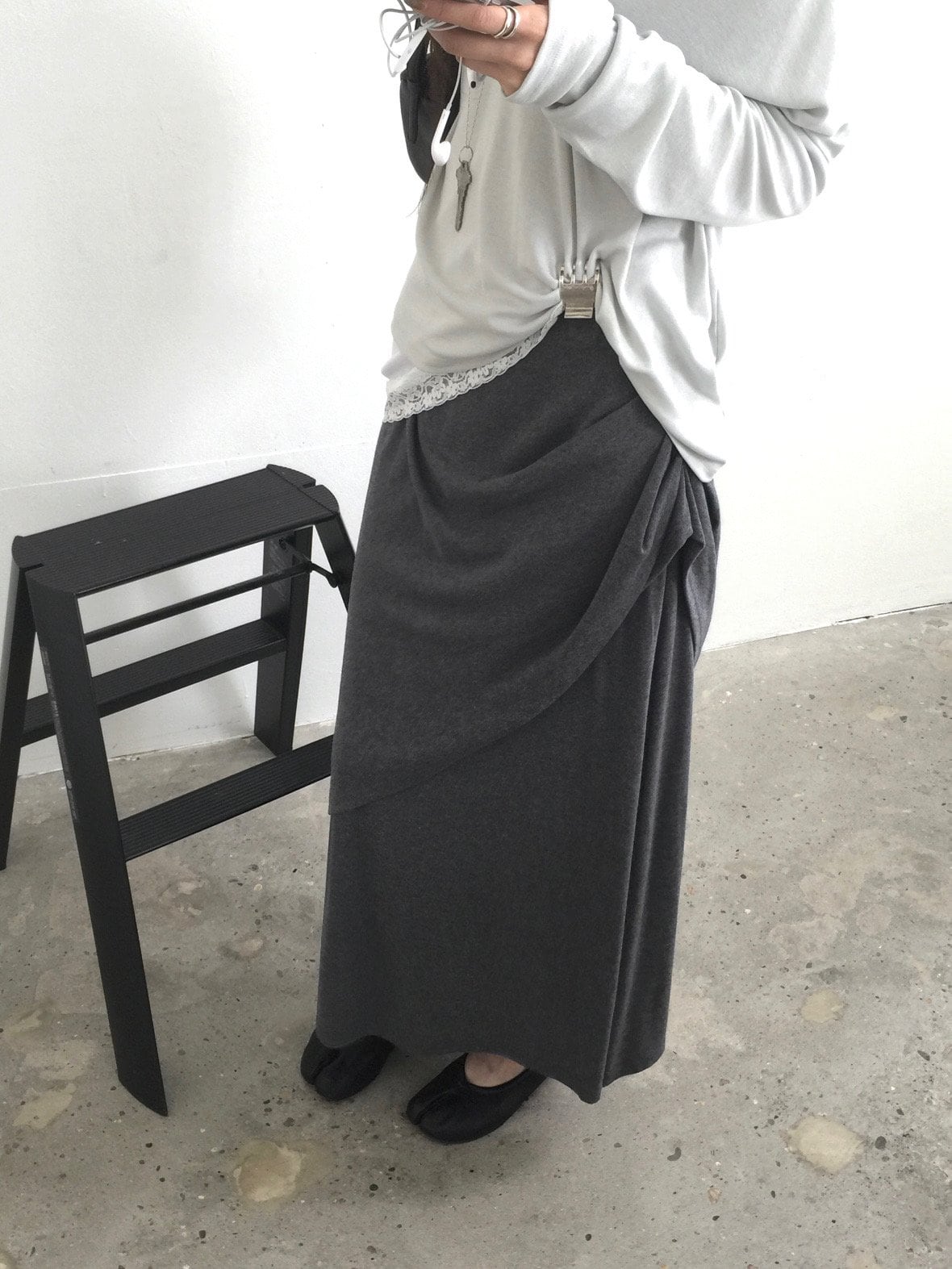 사이드 드레이프 밴딩 롱스커트