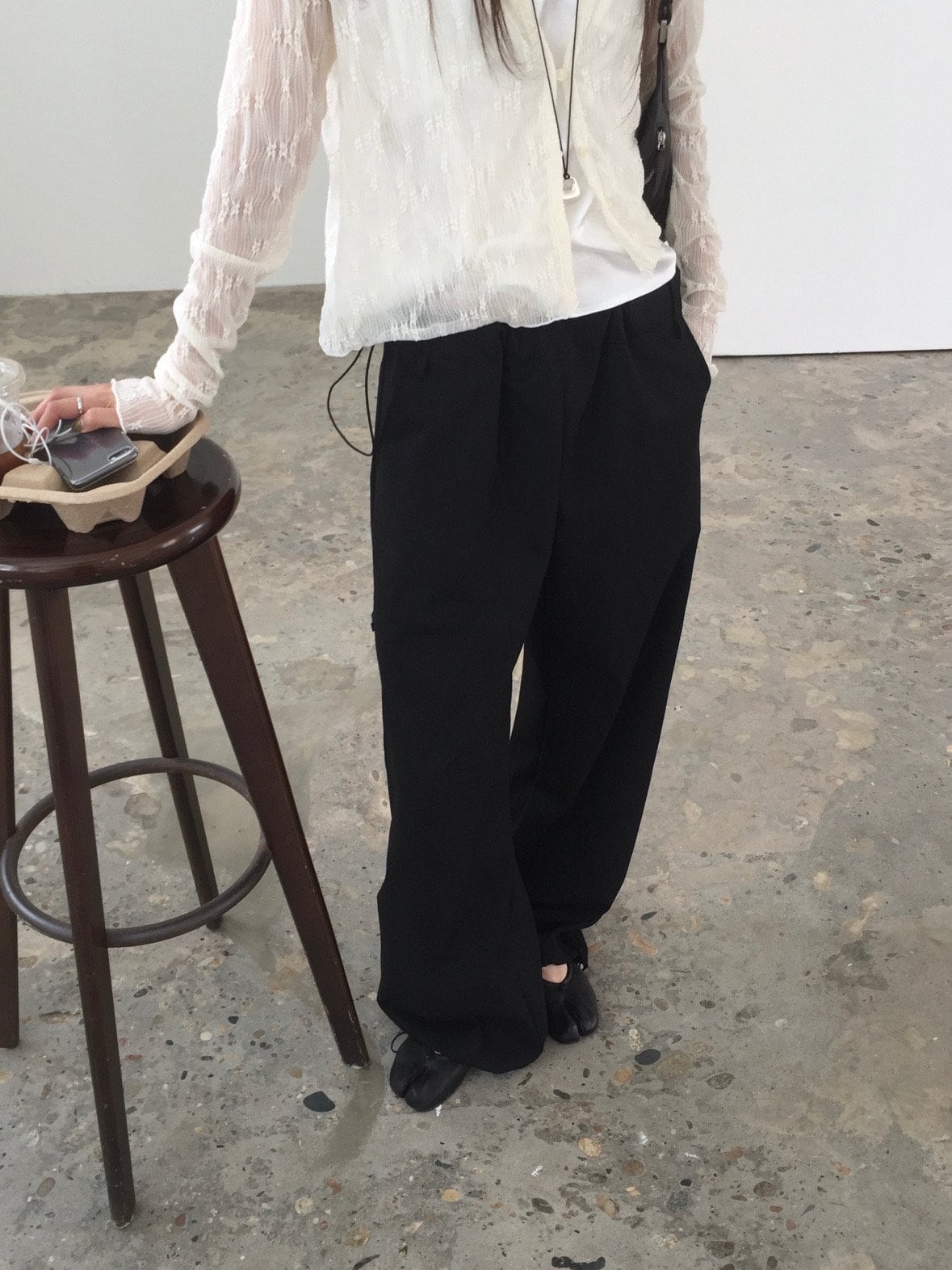 브이넥 레이스 시스루 가디건