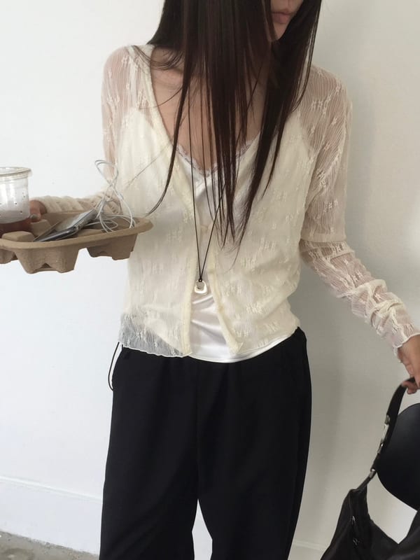 브이넥 레이스 시스루 가디건