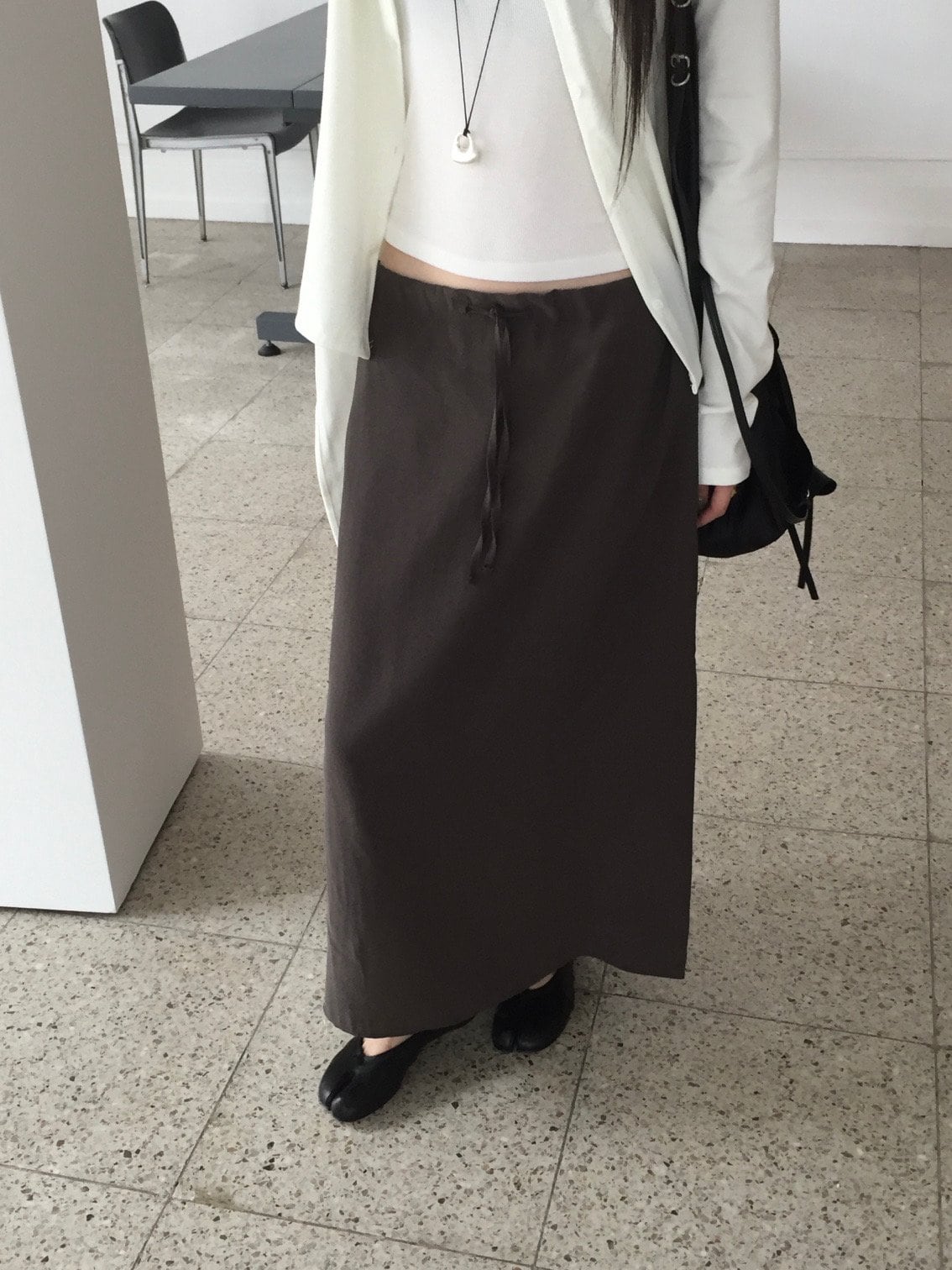 스트링 밴딩 레이온 롱스커트