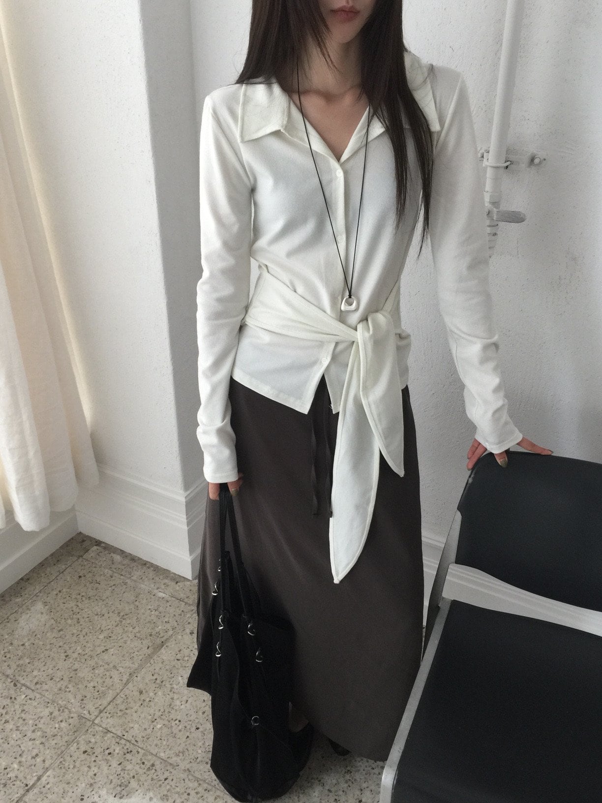 스트링 밴딩 레이온 롱스커트