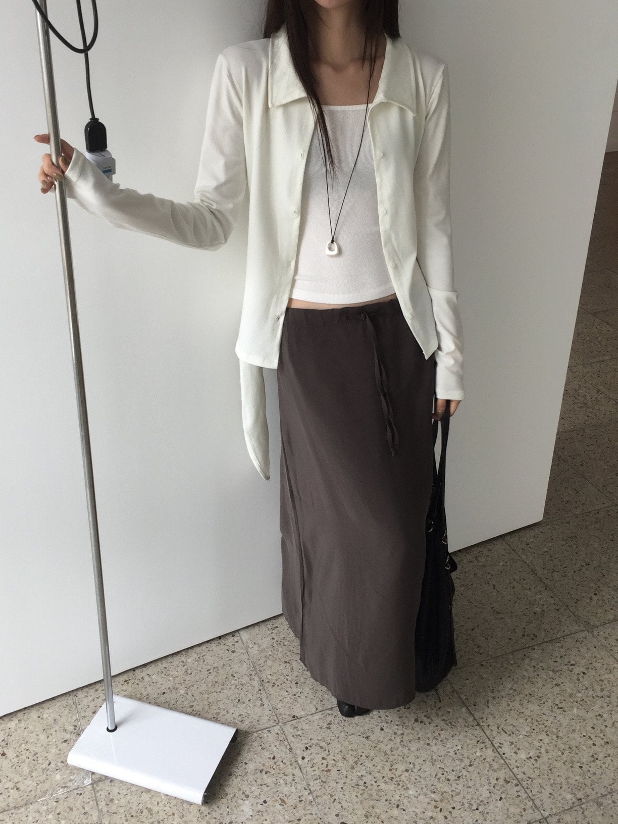 스트링 밴딩 레이온 롱스커트