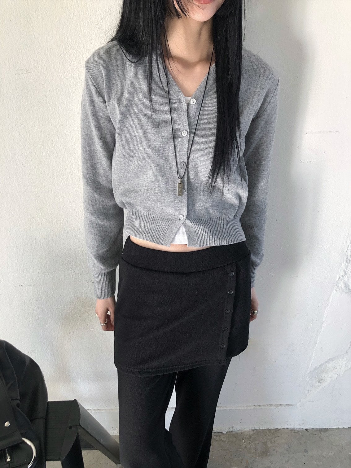 사이드버튼 스커트레이어드 밴딩 와이드팬츠