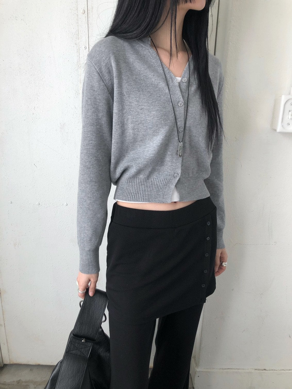 사이드버튼 스커트레이어드 밴딩 와이드팬츠