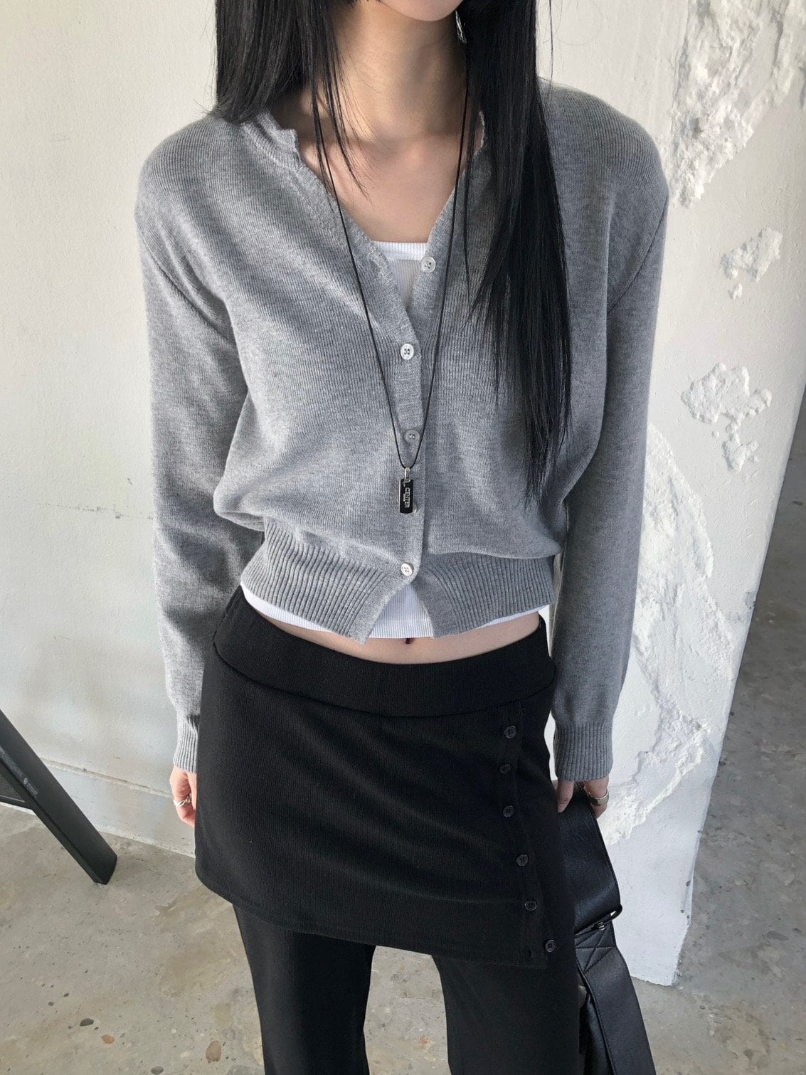 사이드버튼 스커트레이어드 밴딩 와이드팬츠