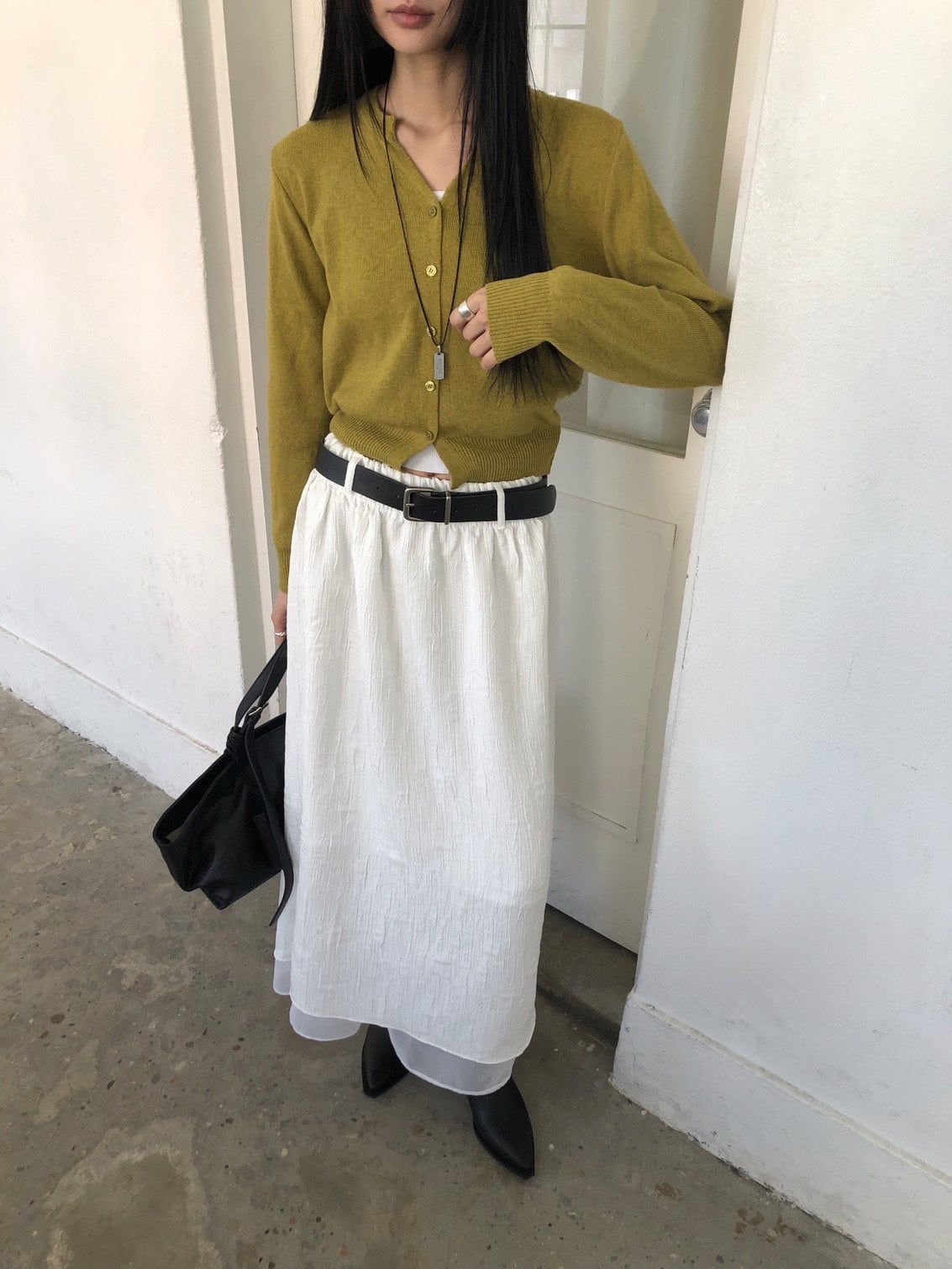 밴딩 레이어드 롱 스커트